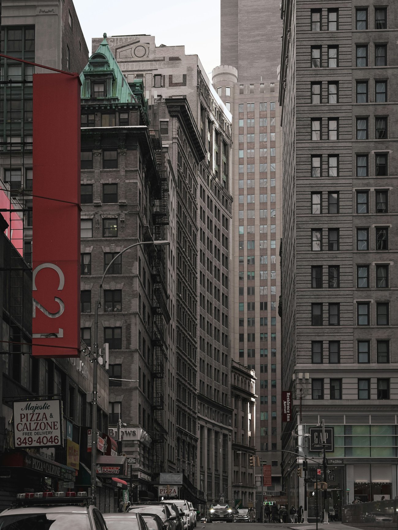 Financial district architecture viewed from street level